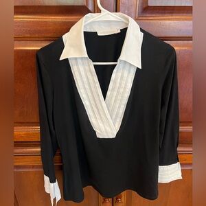 Anne Fontaine Black White Collard Cuff Long Sleeve Blouse Top Women’s 44